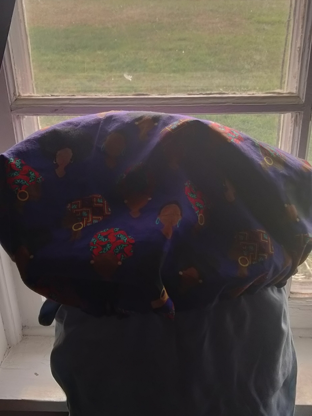African Ladies Satin-Lined Sleep Bonnet - Navy Blue - Picture 6 of 6